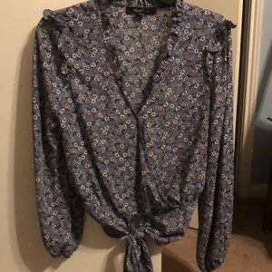 Cropped blue tie top. Size medium